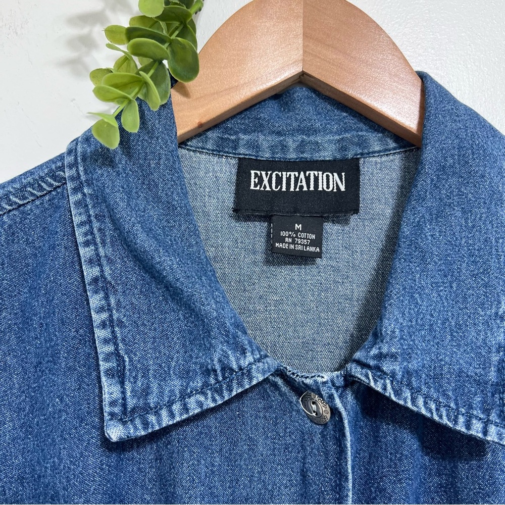 Vintage Excitation Denim Button Front Floral Embroidered Shirt - Picture 3 of 6